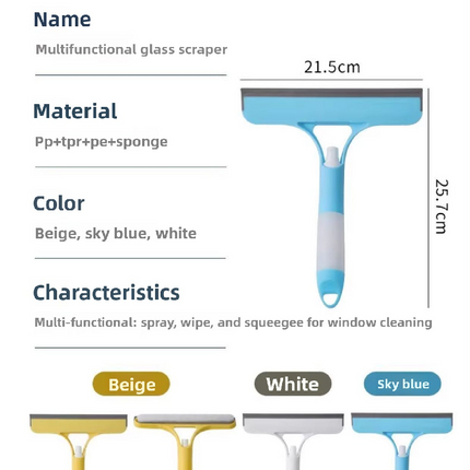 2-PCS Yellow 3-in-1 Window Squeegee with Built-in Spray Bottle and TPR Scraper for Glass and Car Windshields Professional Multi-Purpose Local Cleaning Solution