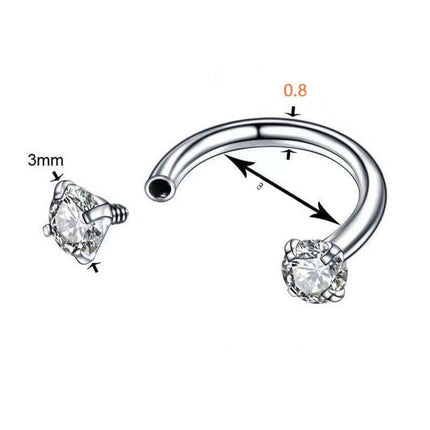 2-PCS Pomegranate red G23 Titanium Horseshoe Ring with 5A Zircon Internal Thread for Nose Ear Lip Septum Piercing Hypoallergenic Jewelry for Local Trendsetters
