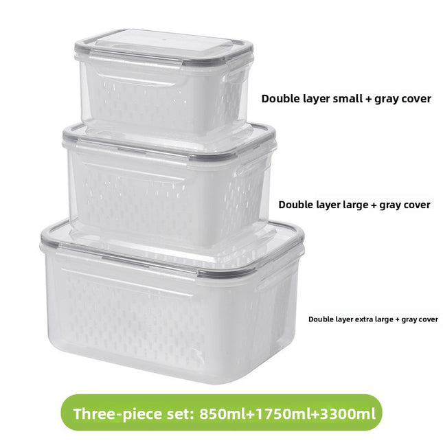Grey 3-Piece Refrigerator Food Storage Container Set with Drain Basket