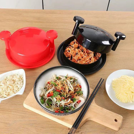 Black Manual Meat Shredder with Spiked Interior for Quick Chicken Separation Professional Rotating Tool for Local Home Kitchens Effortless Meal Prep Solution