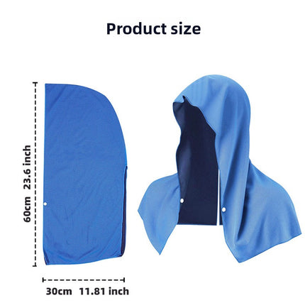Green Instant Cooling Hooded Towel U-Shaped Sun Protection Quick Dry Scarf with Carabiner Pouch for Local Outdoor Sports and Gym Workouts