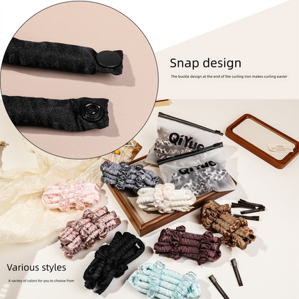 2-PCS Black Heatless Hair Curler Set Extra Long Overnight Soft Ribbon for Natural Big Waves Damage-Free Professional Home Styling Solution for Local Women
