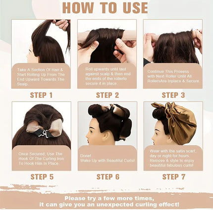 Coffee color Heatless Hair Curler 2 Pack with Satin Scarf and Soft Sponge Rollers for Overnight Big Waves Damage-Free Styling Solution for Local Professionals
