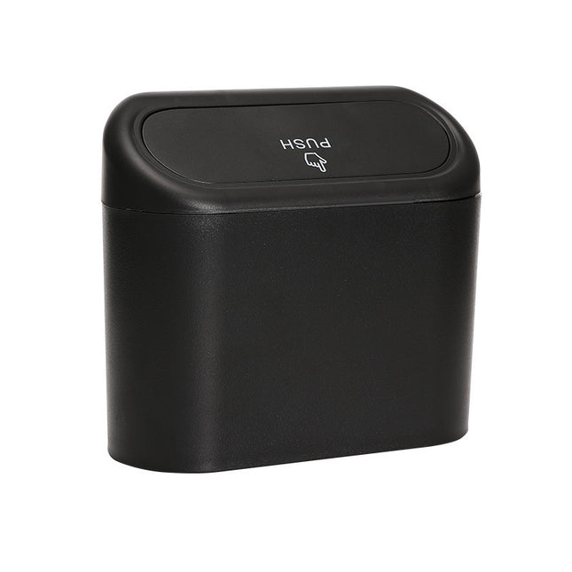 Black Compact Car Trash Can 2 Pack Hanging Storage Bin with Push Lid