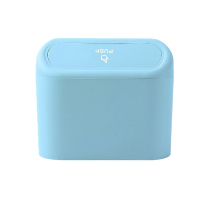 Blue Compact Car Trash Can 2 Pack Hanging Storage Bin with Push Lid for Vehicle Door and Seat Back Universal Fit Waste Management Solution for Local Drivers