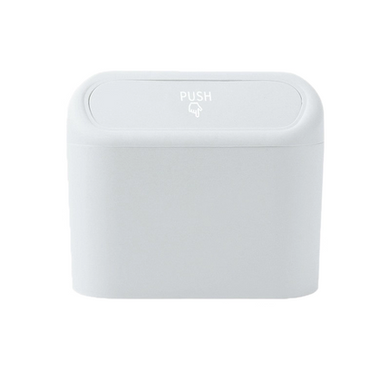 White Compact Car Trash Can 2 Pack Hanging Storage Bin with Push Lid for Vehicle Door and Seat Back Universal Fit Waste Management Solution for Local Drivers