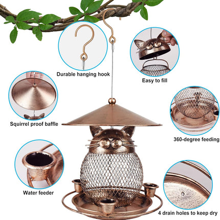 Coarse mesh style Whimsical Cat Shaped Metal Bird Feeder Hanging Mesh Wild Bird Seed Holder for Garden Courtyard Decorative Feeding Solution for Local Wildlife Lovers
