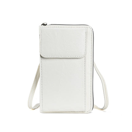 White Women's PU Leather Crossbody Phone Bag with Adjustable Shoulder Strap and Large Capacity Wallet for Daily Travel Stylish and Organized Local Fashion Fit