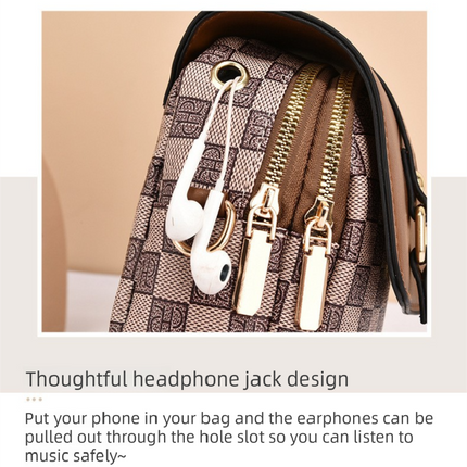 khaki Women's Mini Crossbody Phone Bag Compact PU Leather with Multiple Pockets and Headphone Port for Daily Travel Stylish Hands-Free Storage for Local Fashion