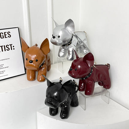 Silver French Bulldog Shaped Crossbody Bag PU Leather Animal Design for Daily Outings Fashionable and Lightweight Accessory for Local Trendy Women
