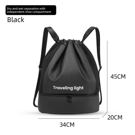 Black Waterproof Drawstring Swimming Backpack with Wet Dry Separation and Shoe Compartment for Gym and Yoga Organized Gear Bag for Local Active Lifestyles