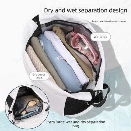 Black Waterproof Drawstring Swimming Backpack with Wet Dry Separation and Shoe Compartment for Gym and Yoga Organized Gear Bag for Local Active Lifestyles