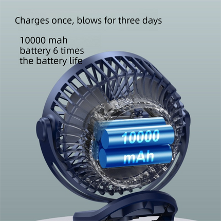 Deep Sea Blue 10000mAh Portable Clip on Fan with 720 Degree Rotation 4 Speeds for Stroller Kitchen Office Desk Quiet Rechargeable Cooling Solution for Local Homes