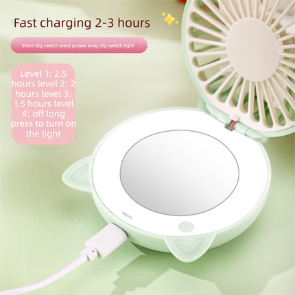 Pink 3-in-1 Mini Portable Fan with Makeup Mirror and LED Fill Light USB Rechargeable Pocket Sized Cooling Solution for Students and Local Professionals