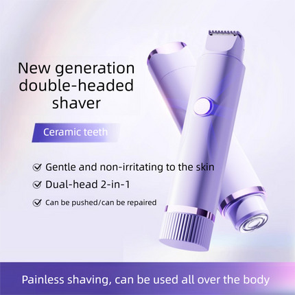 Pink Electric Hair Remover for Women 2-in-1 Dual Head Trimmer and Shaver with Ceramic Blades IPX7 Waterproof for Painless Full Body and Bikini Grooming