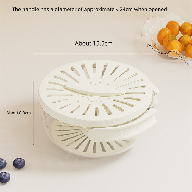 White Small Multi-functional Fruit and Vegetable Washing Bowl with Lid and Hidden Handle Double-Layer Drainage Container for Refrigerator Storage and Outdoor Picnic Efficient Food Preservation for Local Standard Kitchens