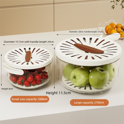 Brown Small Multi-functional Fruit and Vegetable Washing Bowl with Lid and Hidden Handle Double-Layer Drainage Container for Refrigerator Storage and Outdoor Picnic Efficient Food Preservation for Local Standard Kitchens
