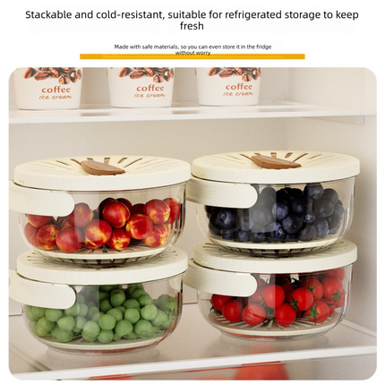 White large Multi-functional Fruit and Vegetable Washing Bowl with Lid and Hidden Handle Double-Layer Drainage Container for Refrigerator Storage and Outdoor Picnic Efficient Food Preservation for Local Standard Kitchens