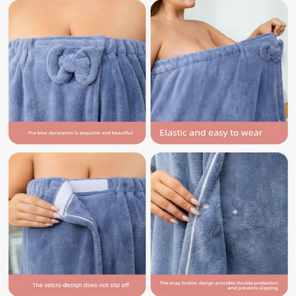 Pink Plus Size Bath Wrap Dress with Adjustable Elastic Waist and Bow Detail – Soft Absorbent Towel Robe for Post-Shower Comfort