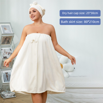 Blue Plus Size Bath Wrap Dress with Adjustable Elastic Waist and Bow Detail – Soft Absorbent Towel Robe for Post-Shower Comfort