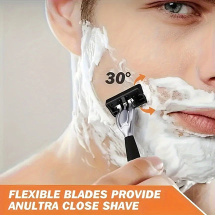 2-Pack 6-Layer Manual Razor with 36 Replacement Blades – Ultra-Close Shave for Men, Stainless Steel Handle with One-Click Blade Change