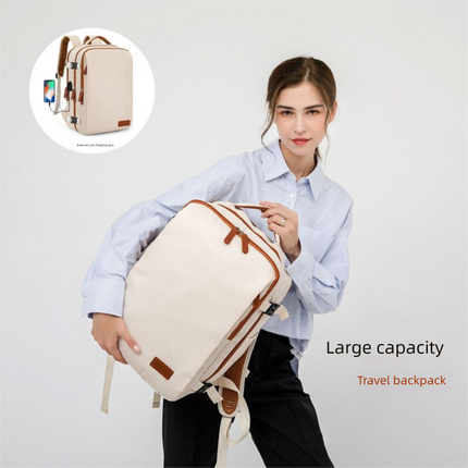 Black Large Capacity Backpack with USB Charging Port and Waterproof Fabric for Travel Work and Daily Use