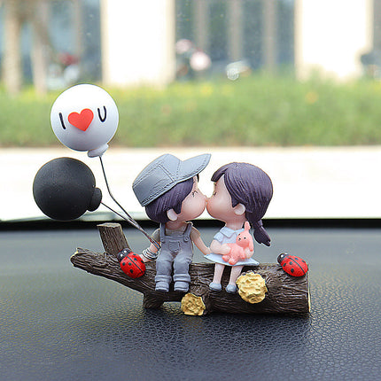 Tree Branch Grey Couple Balloons Cute Couple Car Ornament for Dashboard – Romantic Interior Decoration for Vehicles