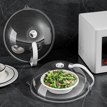 360° Microwave Splash Cover with Rotating Vent and Heat-Resistant Handle – Transparent Food Protector for Cooking, Reheating, and Refrigeration