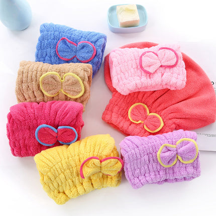 3-Pack Sky blue Thickened Coral Fleece Hair Drying Towel Cap – Double-Layered Absorbent Turban with Bow Design for Fast Drying and Gentle Care