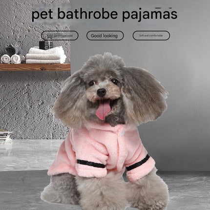 Army green Cozy Pet Bathrobe Sleepwear – Plush Fleece Dog Robe with Hood and Adjustable Waistband for Small to Medium Breeds(Size:L)