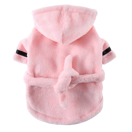 Pink Cozy Pet Bathrobe Sleepwear – Plush Fleece Dog Robe with Hood and Adjustable Waistband for Small to Medium Breeds(Size:L)