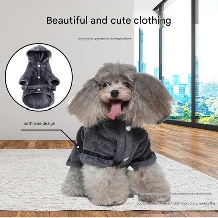 Pink Cozy Pet Bathrobe Sleepwear – Plush Fleece Dog Robe with Hood and Adjustable Waistband for Small to Medium Breeds(Size:XL)
