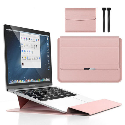 Rose gold 3-in-1 Laptop Sleeve with Built-In Stand & Wrist Rest – Waterproof PU Protective Case for 13/14 Inch Laptops, Portable and Ergonomic Design