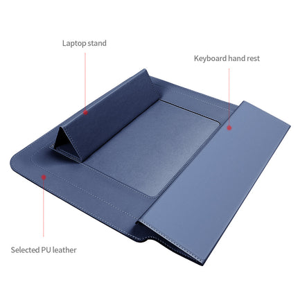 Black 3-in-1 Laptop Sleeve with Built-In Stand & Wrist Rest – Waterproof PU Protective Case for 15/16 Inch Laptops, Portable and Ergonomic Design