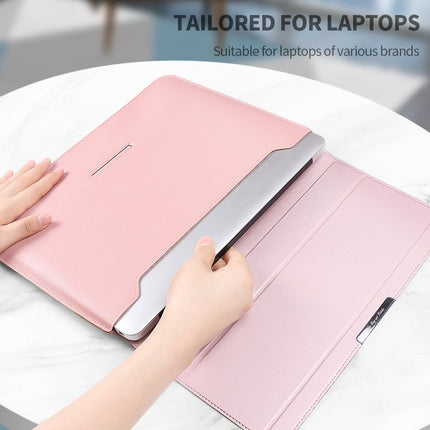 Black 3-in-1 Laptop Sleeve with Built-In Stand & Wrist Rest – Waterproof PU Protective Case for 15/16 Inch Laptops, Portable and Ergonomic Design