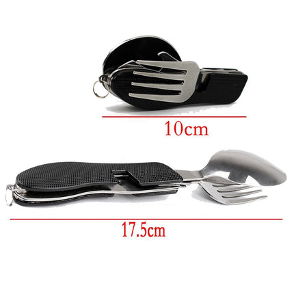 2-PCS Green Stainless Steel Folding Cutlery Set – Compact 3-in-1 Knife, Fork, Spoon with Removable Design for Outdoor Camping, Hiking, Travel, and Picnic Use