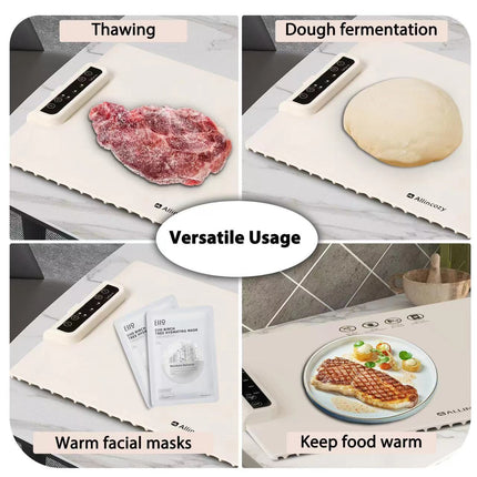 White 24-Inch Electric Warming Tray with 3-Temperature Settings – Graphene Heating Mat for Keeping Food Warm, Thawing Meat, Dough Fermentation, and Facial Mask Warming