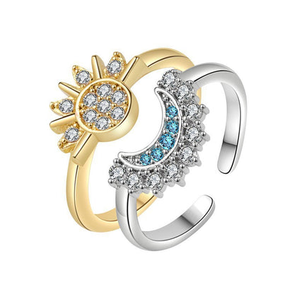 Sun and Moon Friendship Jewelry Set – 6-Piece Matching Ring, Necklace & Bracelet Duo for Best Friends in Gold and Silver Tone with Cubic Zirconia