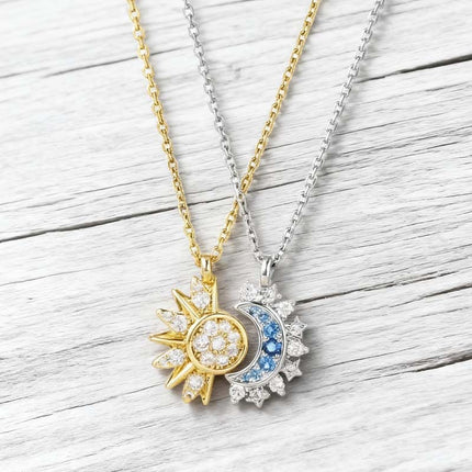Sun and Moon Friendship Jewelry Set – 6-Piece Matching Ring, Necklace & Bracelet Duo for Best Friends in Gold and Silver Tone with Cubic Zirconia
