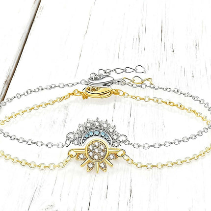 Sun and Moon Friendship Jewelry Set – 6-Piece Matching Ring, Necklace & Bracelet Duo for Best Friends in Gold and Silver Tone with Cubic Zirconia