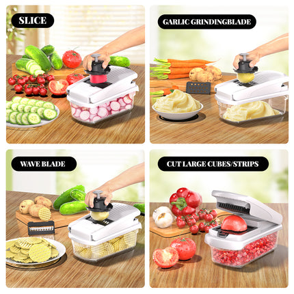 Black Multifunctional Vegetable Slicer – Manual Kitchen Cutter with Adjustable Blades for Slicing, Dicing, Shredding, Garlic Grinding, and Egg White Separation