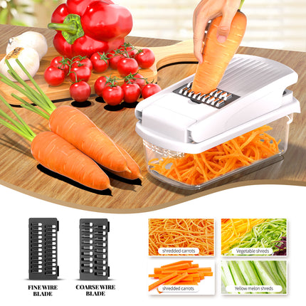 White Multifunctional Vegetable Slicer – Manual Kitchen Cutter with Adjustable Blades for Slicing, Dicing, Shredding, Garlic Grinding, and Egg White Separation