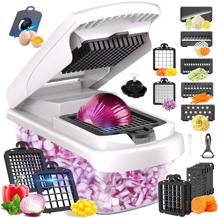 Green Multifunctional Vegetable Slicer – Manual Kitchen Cutter with Adjustable Blades for Slicing, Dicing, Shredding, Garlic Grinding, and Egg White Separation