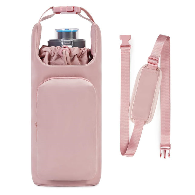 Pink Insulated Water Bottle Carrier with Shoulder Strap