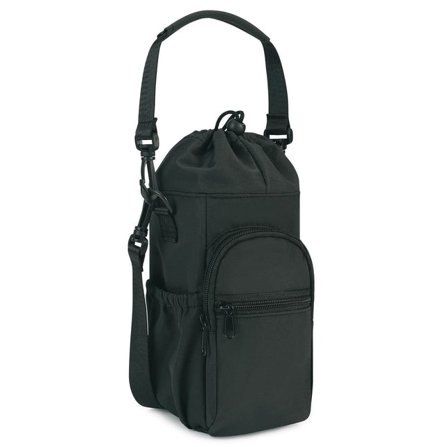 Black Water Bottle Carrier with Drawstring Closure