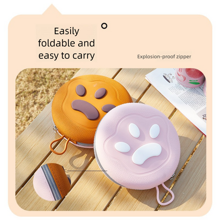 Yellow Portable Foldable Dual Bowl for Pets – Silicone Feeding and Water Dish with Compact Storage Design