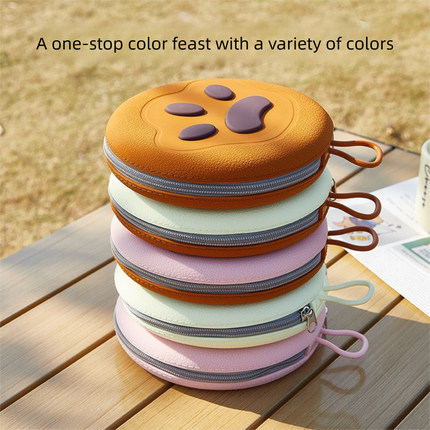 Brown and pink Portable Foldable Dual Bowl for Pets – Silicone Feeding and Water Dish with Compact Storage Design