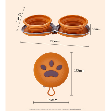 Brown and pink Portable Foldable Dual Bowl for Pets – Silicone Feeding and Water Dish with Compact Storage Design