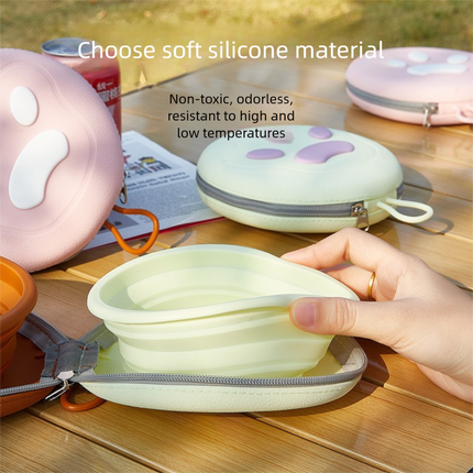 Brown and yellow Portable Foldable Dual Bowl for Pets – Silicone Feeding and Water Dish with Compact Storage Design