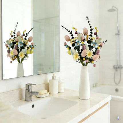 2-Piece Daisy eucalyptus leaves Easter Artificial Floral Arrangement with Decorative Egg Accents – Ready-to-Display Spring Holiday Decoration